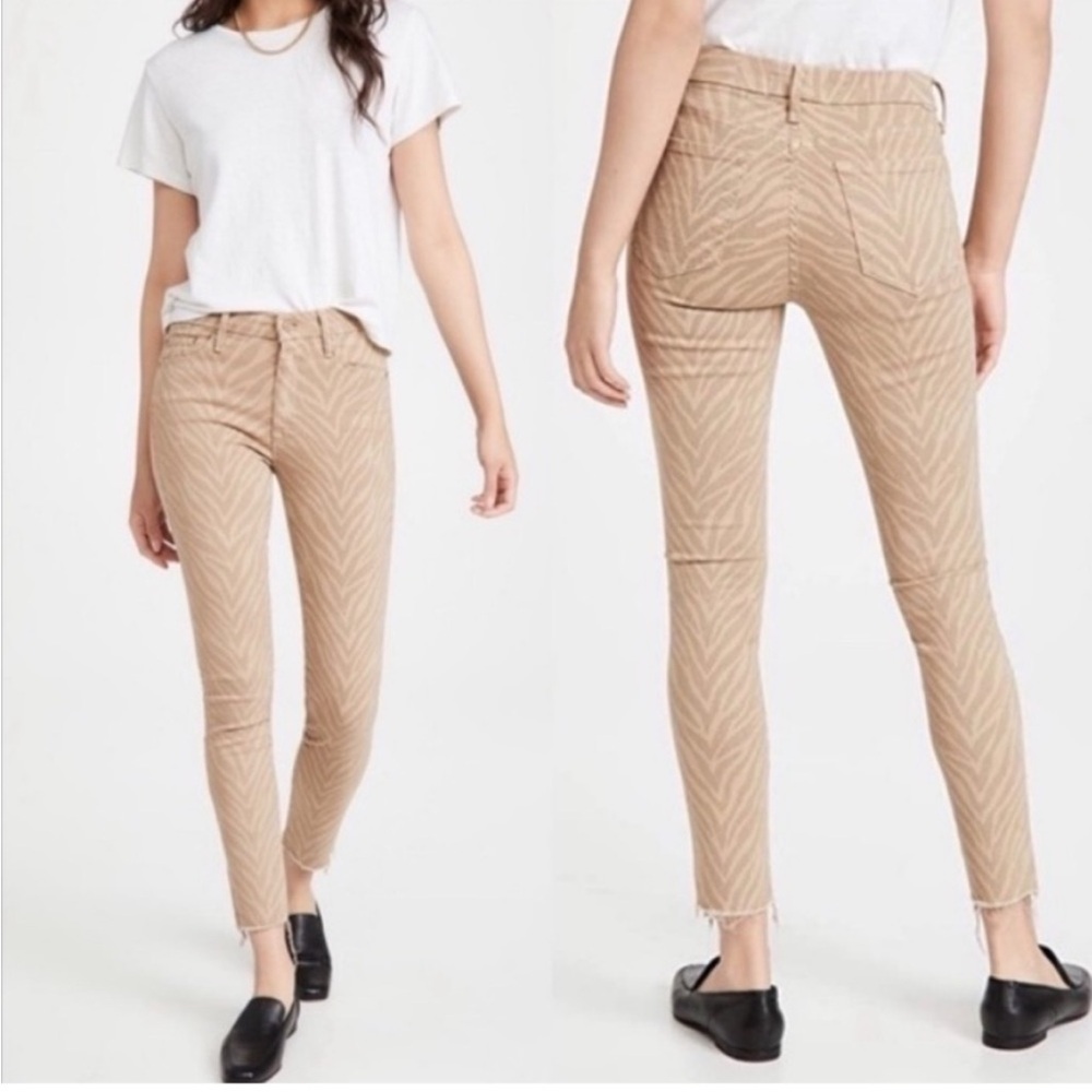 Mother The Looker Ankle Fray Sweet Stripes Skinny Animal Print Tan Jeans